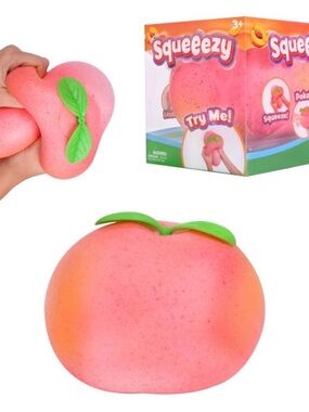 Squishy Peach Squeeze Toy - Pink with Green Leaves